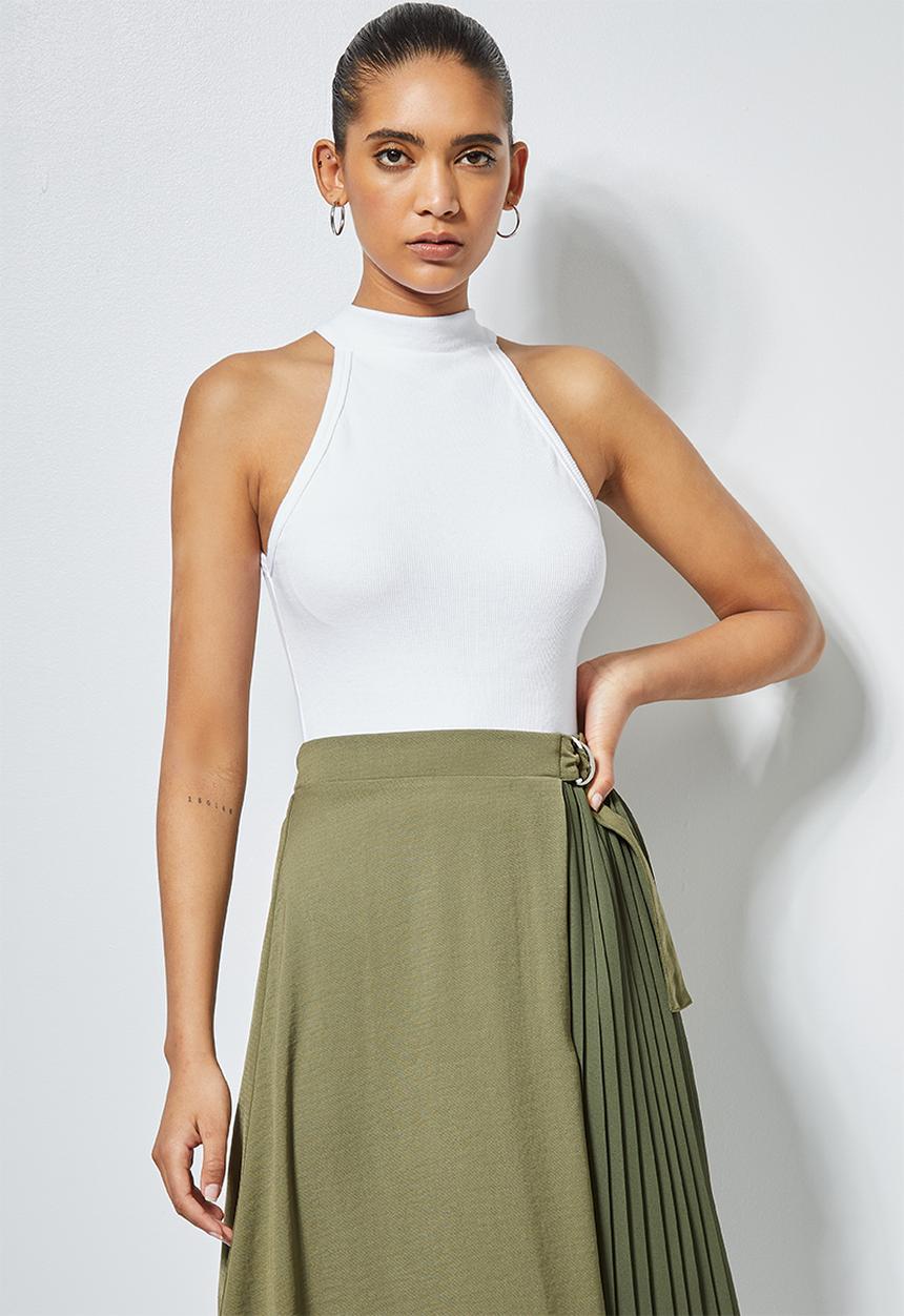 Superbalist - Single rib hi neck cutaway bodysuit - white