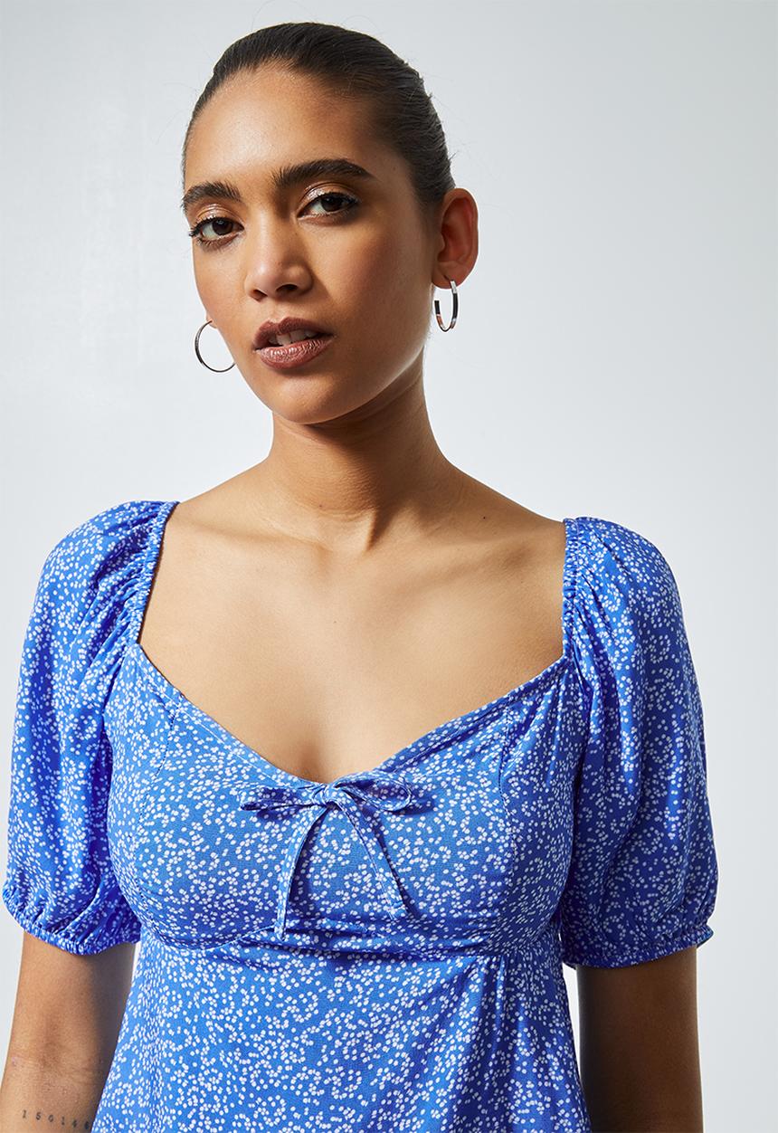 Superbalist - Squareneck cropped shell -  blue & white 