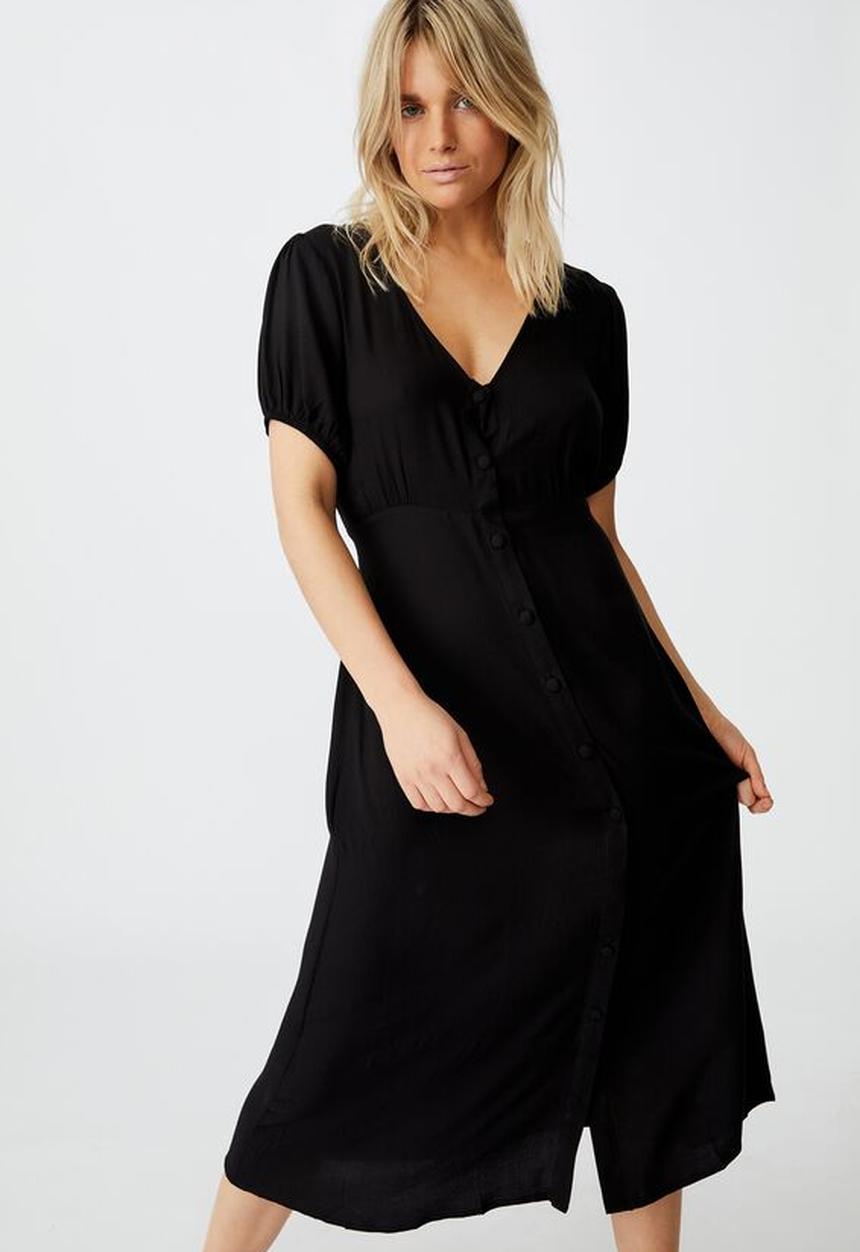 Cotton On - Woven Clara button through midi dress - black