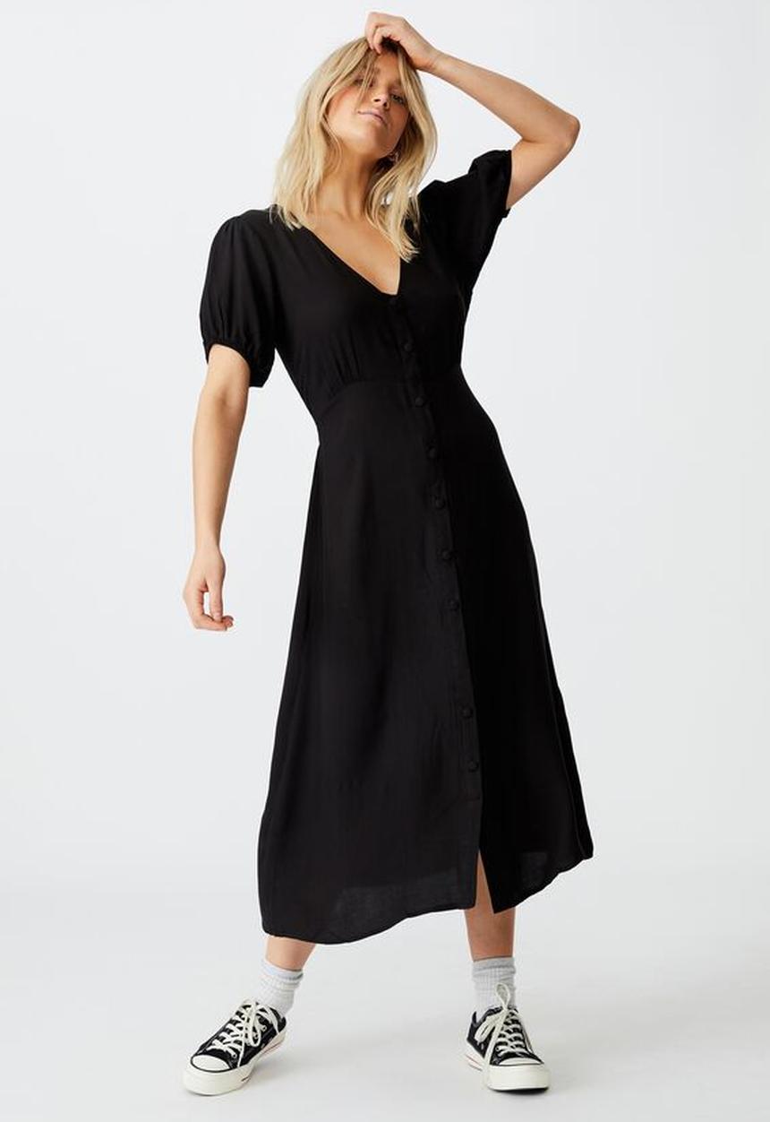 Cotton On - Woven Clara button through midi dress - black