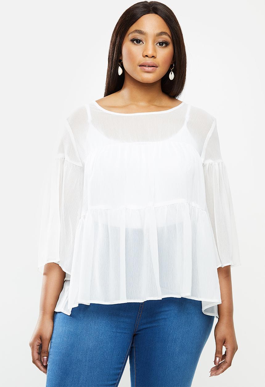 MILLA - Chiffon tiered top - white