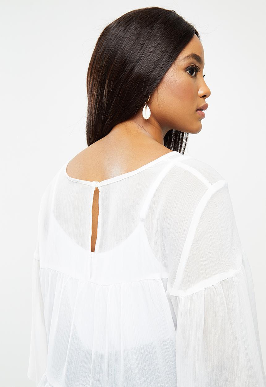 MILLA - Chiffon tiered top - white