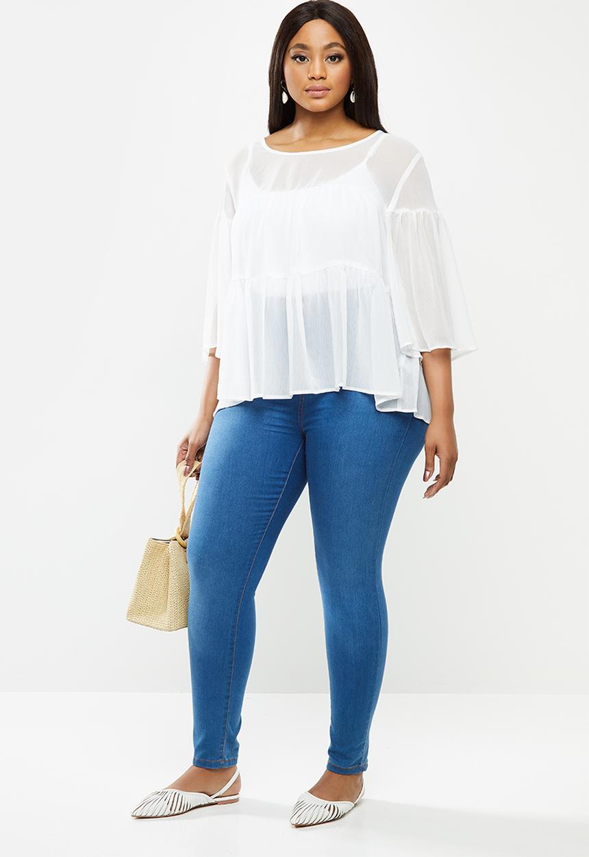 MILLA - Chiffon tiered top - white
