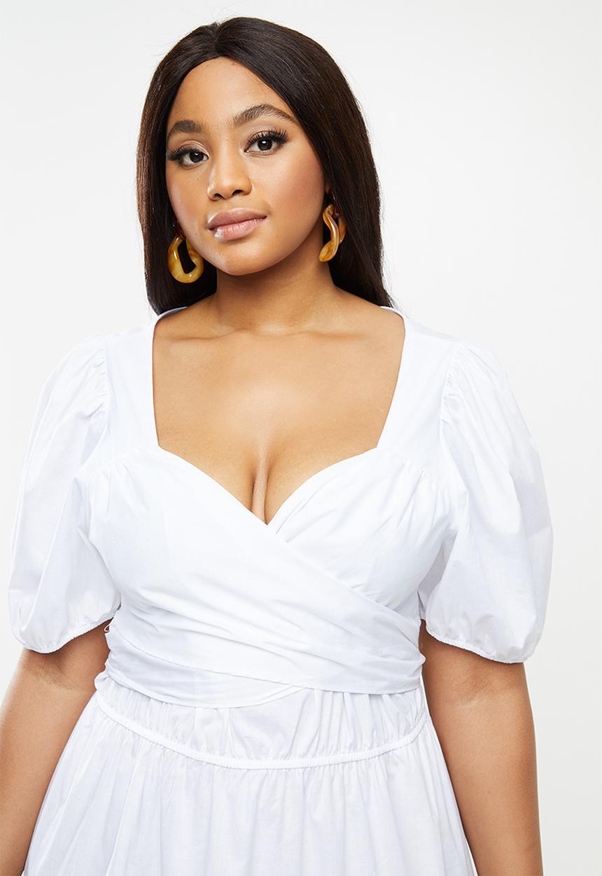 MILLA - Poplin wrap dress - white
