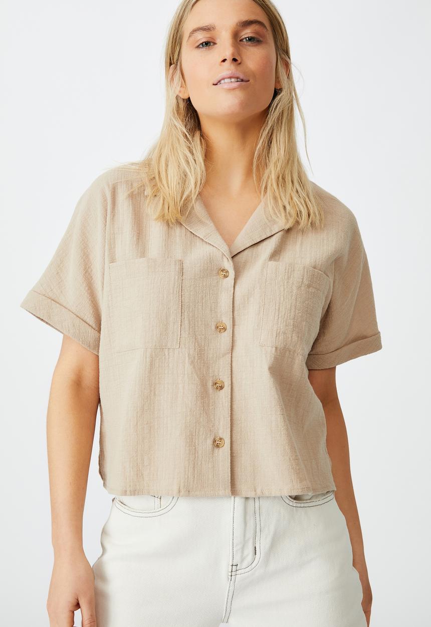 Cotton On - Erika short sleeve shirt - flax grey