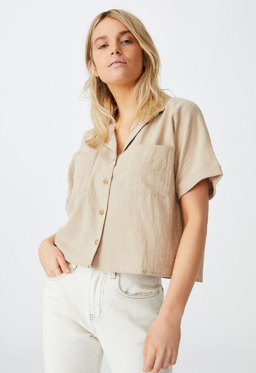Cotton On - Erika short sleeve shirt - flax grey
