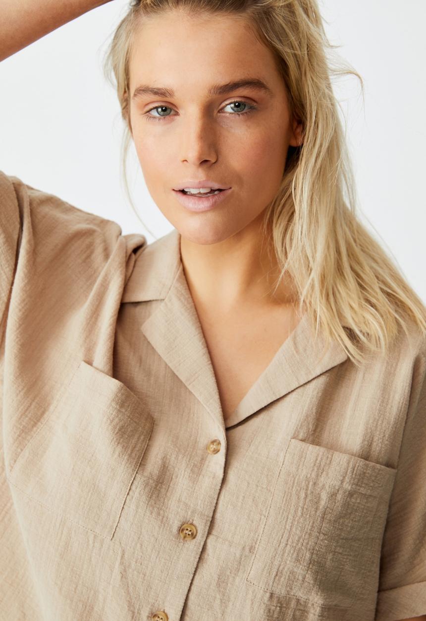 Cotton On - Erika short sleeve shirt - flax grey