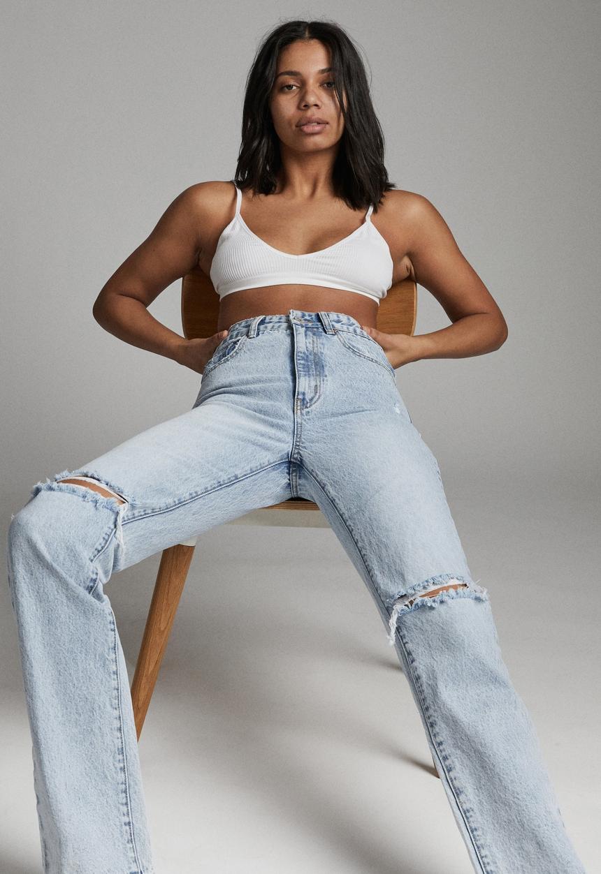 Cotton On - Long straight jean - burleigh blue rip