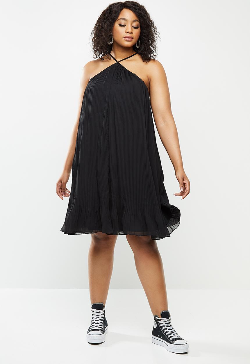 Blake - Pleated trapeze mini dress - black
