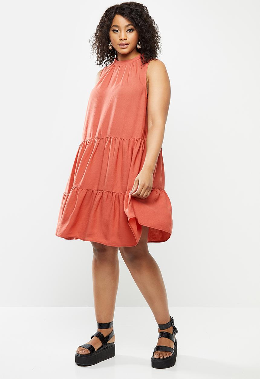 Blake - Tiered turtleneck mini dress - rust 
