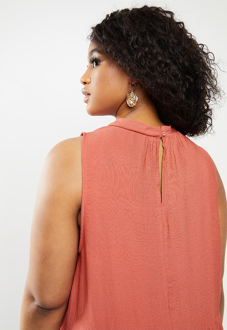 Blake - Tiered turtleneck mini dress - rust 