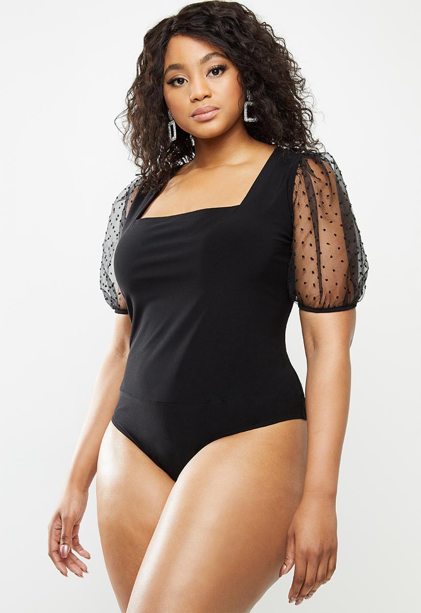 Blake - Combo square neck bodysuit - black