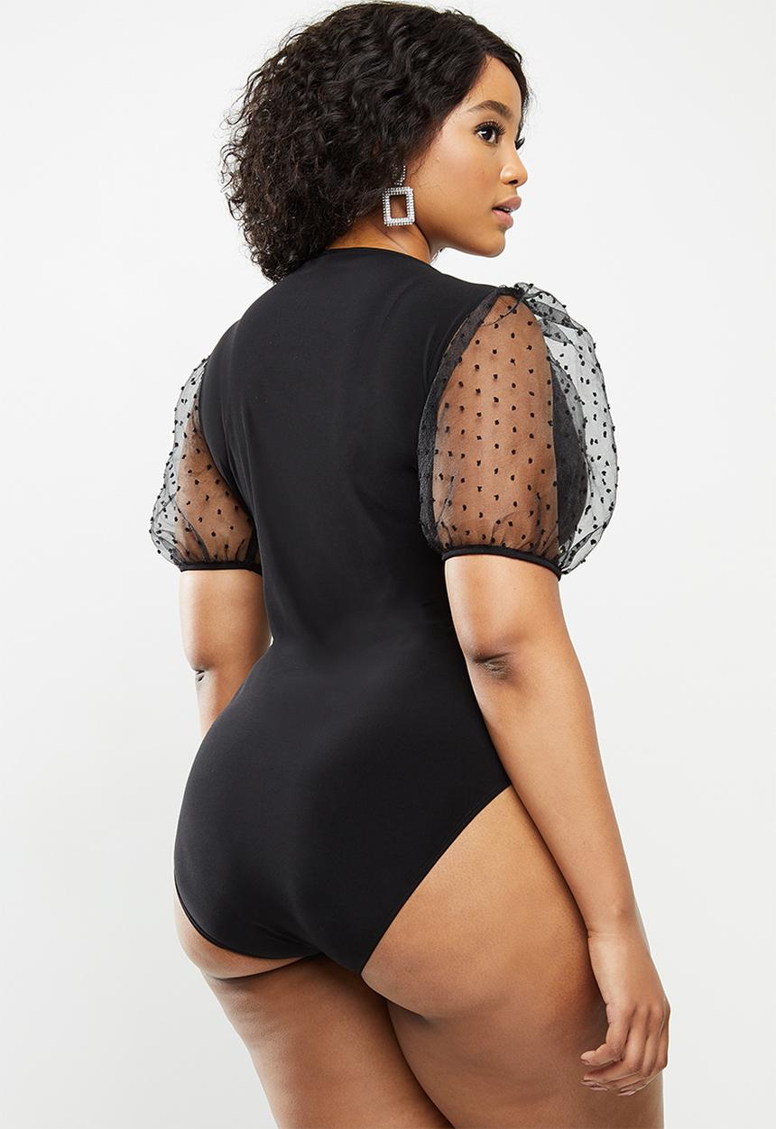Blake - Combo square neck bodysuit - black