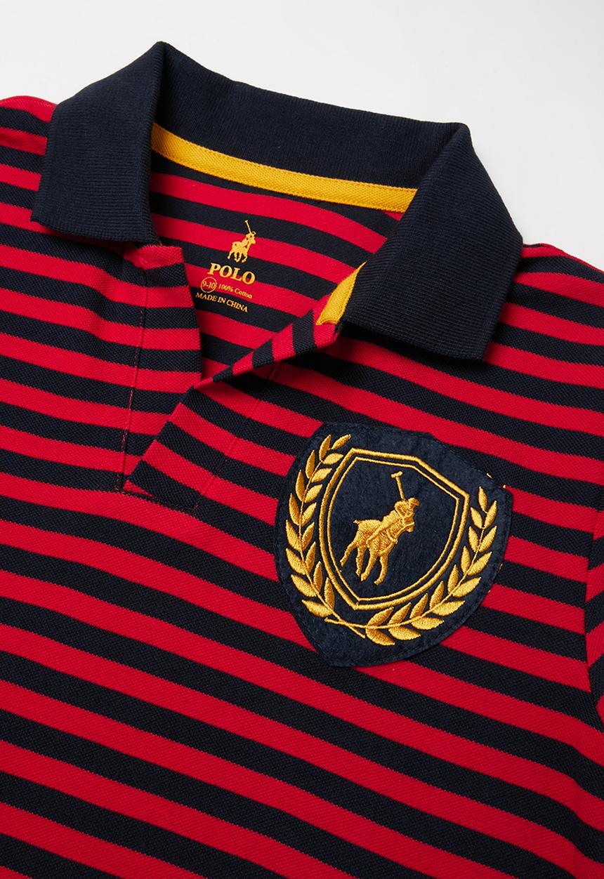 POLO - Boys Warren striped Johnny collared golfer - red