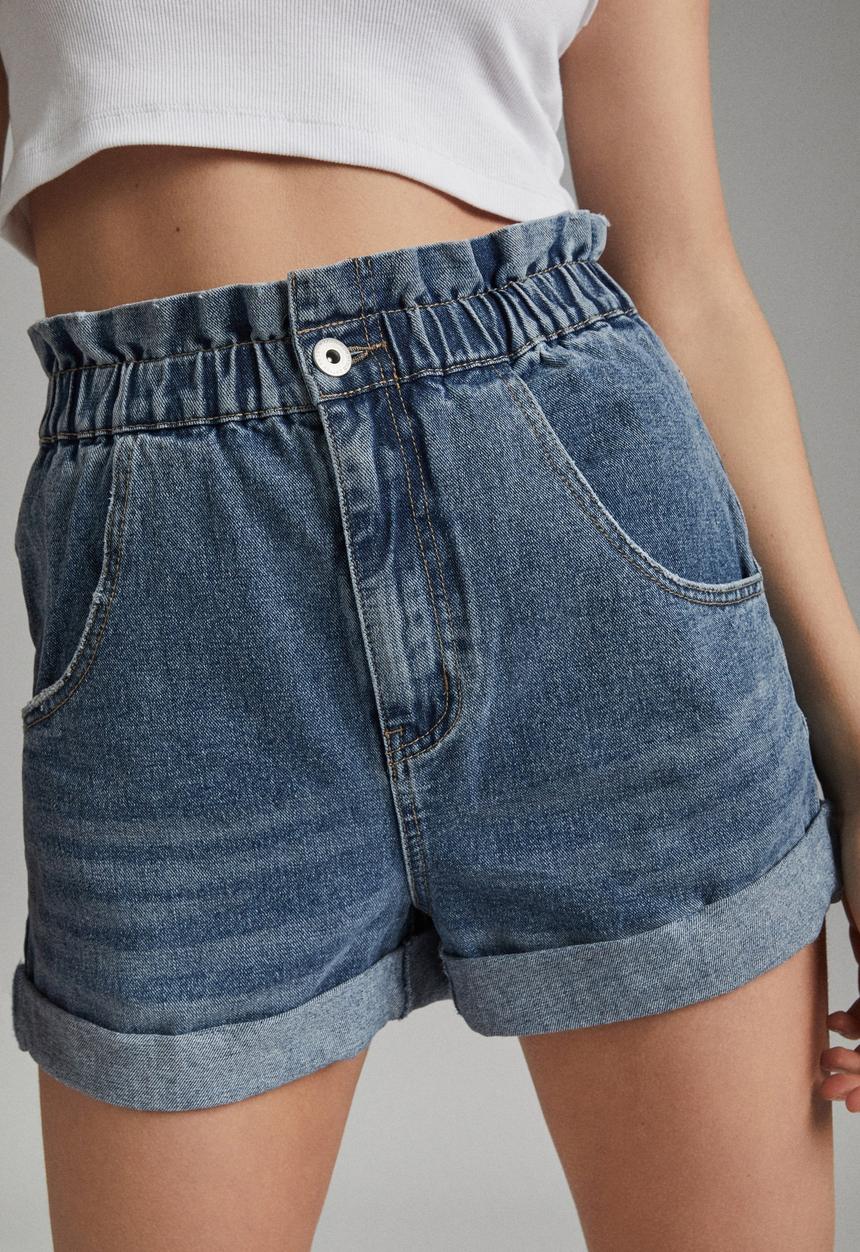 Cotton On - Denim paperbag short - palm blue