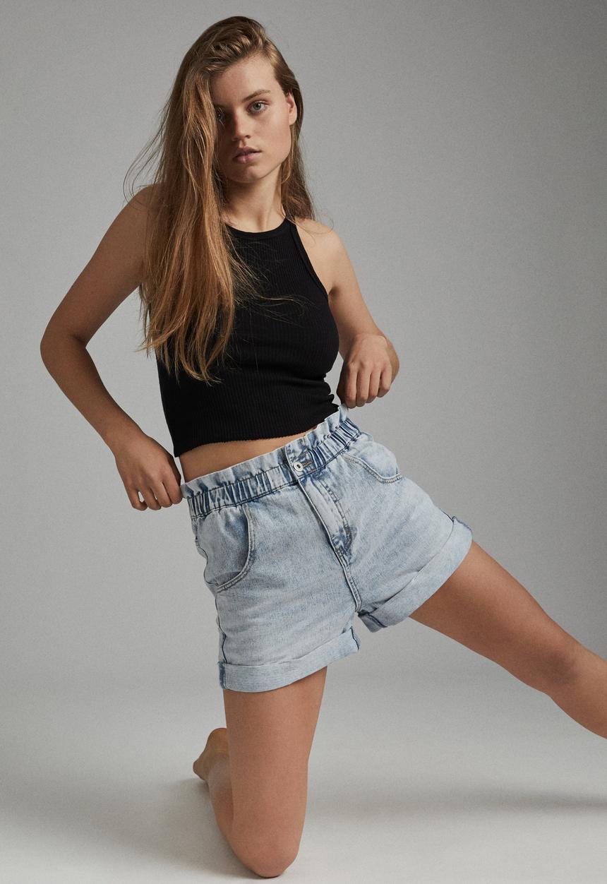 Cotton On - Denim paperbag short - burleigh blue