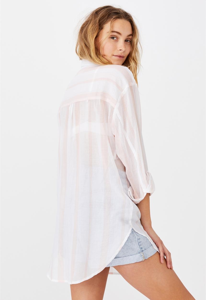Cotton On - Savannah oversize resort shirt - simone stripe pale pink