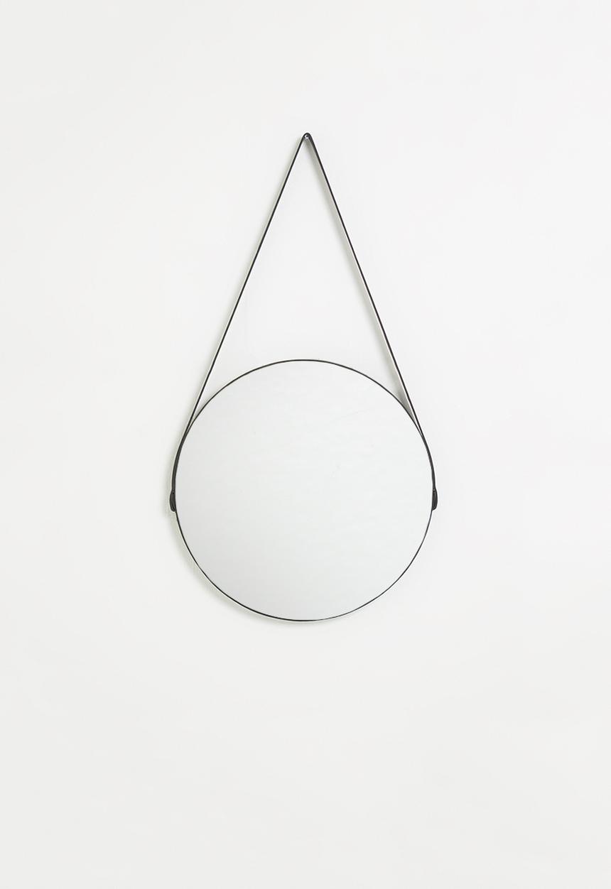 Sixth Floor - Round hanging strap mirror - black