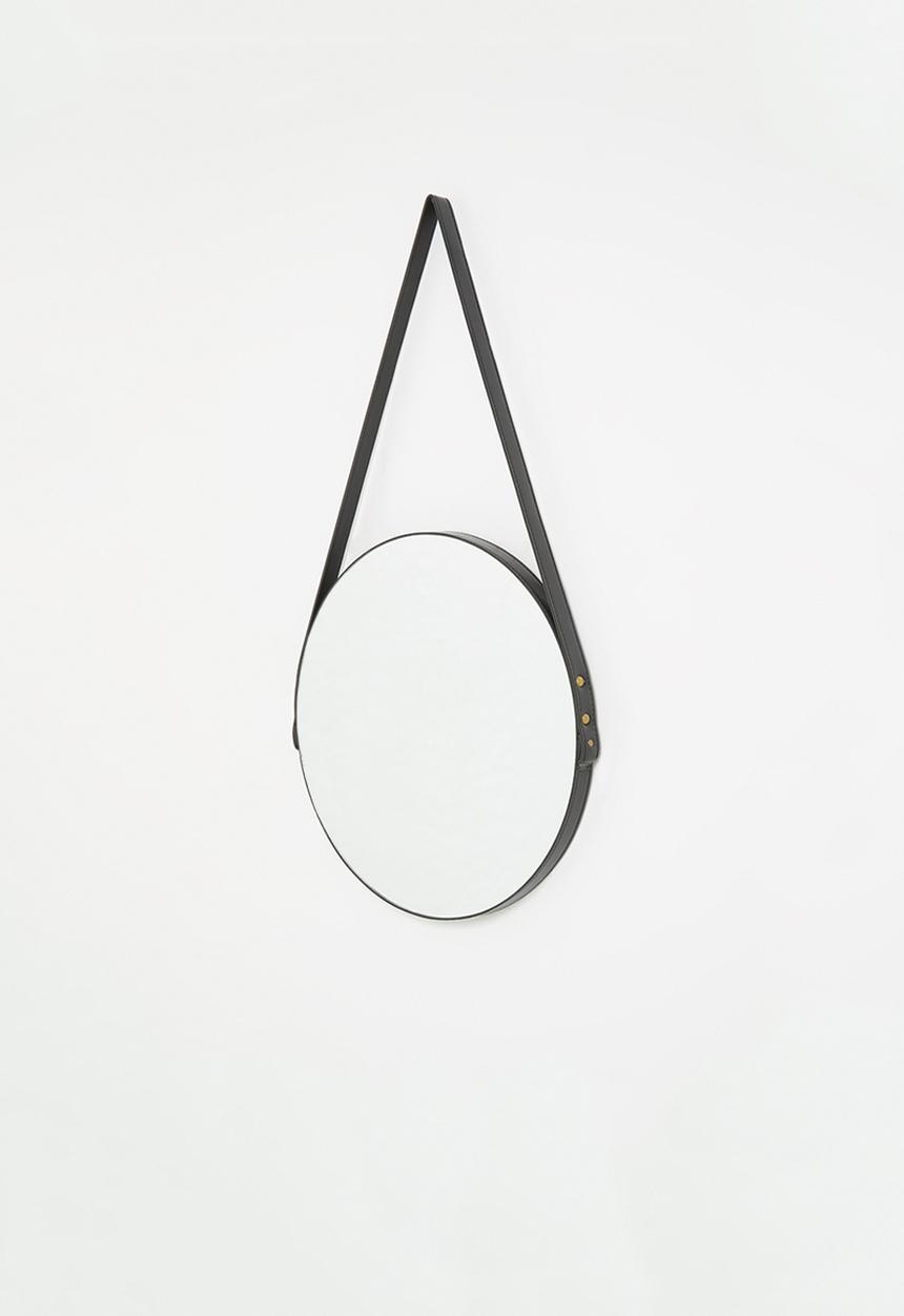 Sixth Floor - Round hanging strap mirror - black