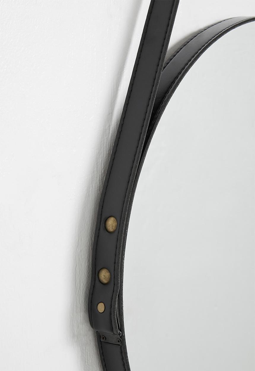 Sixth Floor - Round hanging strap mirror - black