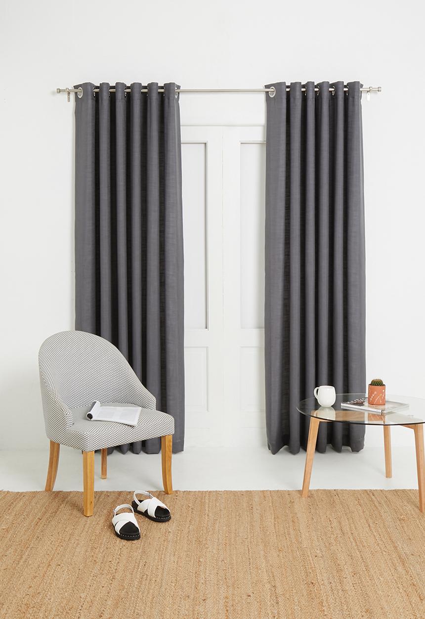 Sixth Floor - Slub lined eyelet curtain - charcoal