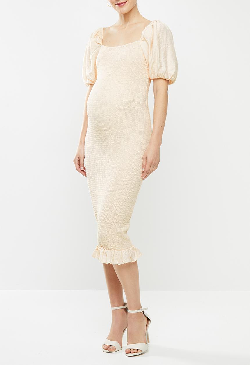 Glamorous - Maternity Puff sleeve bodycon dress - pale beige