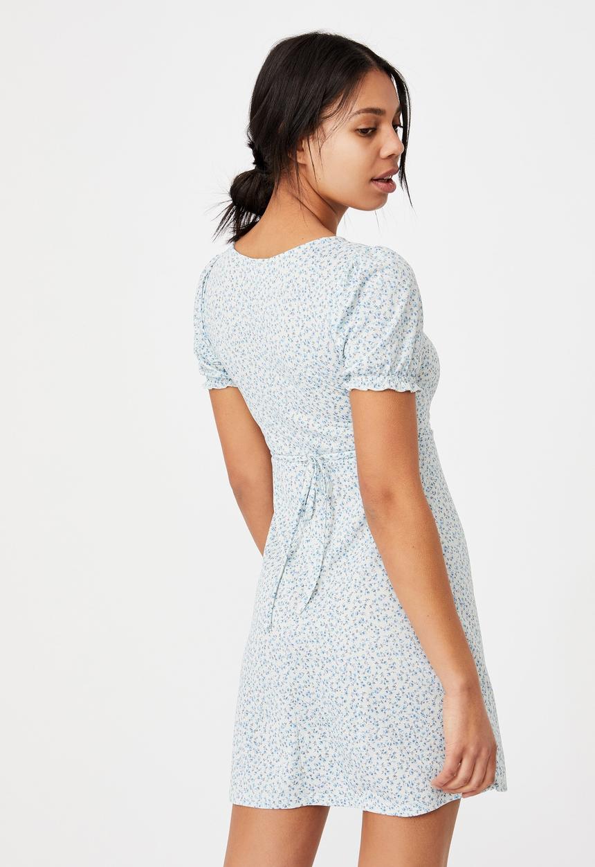 Cotton On - Brianna ruched front mini dress - robyn ditsy pale blue