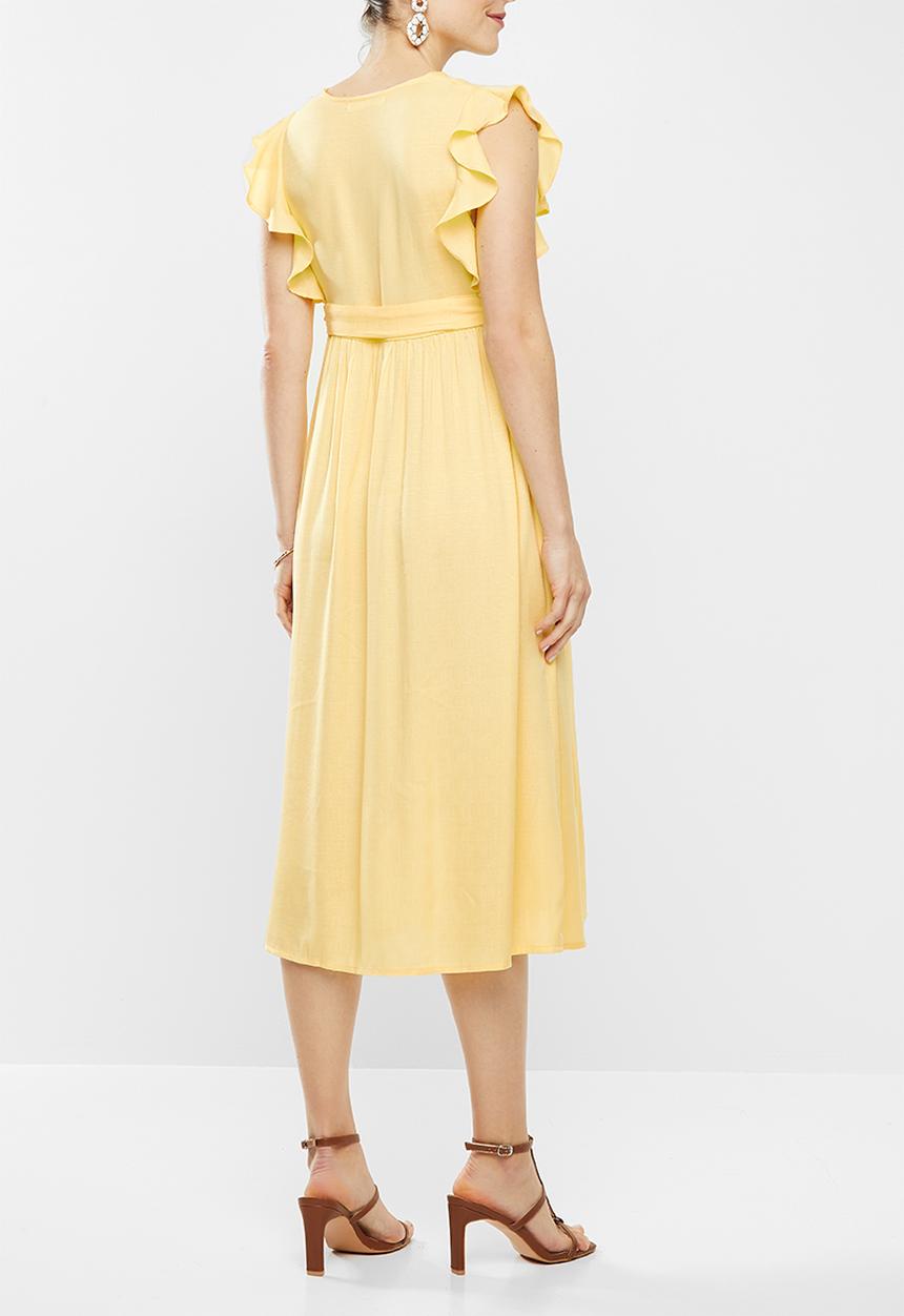 Glamorous - Maternity Deep v-neck tie front midi dress - pale yellow lemon