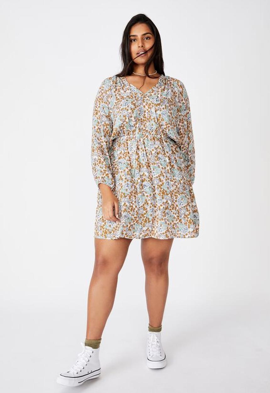 Cotton On - Curve laura mini dress - emily floral paisley white/gold sparkle