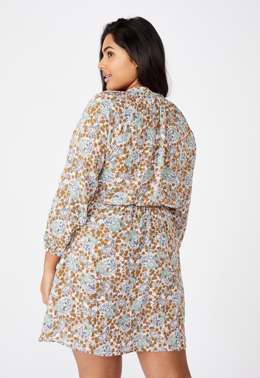 Cotton On - Curve laura mini dress - emily floral paisley white/gold sparkle
