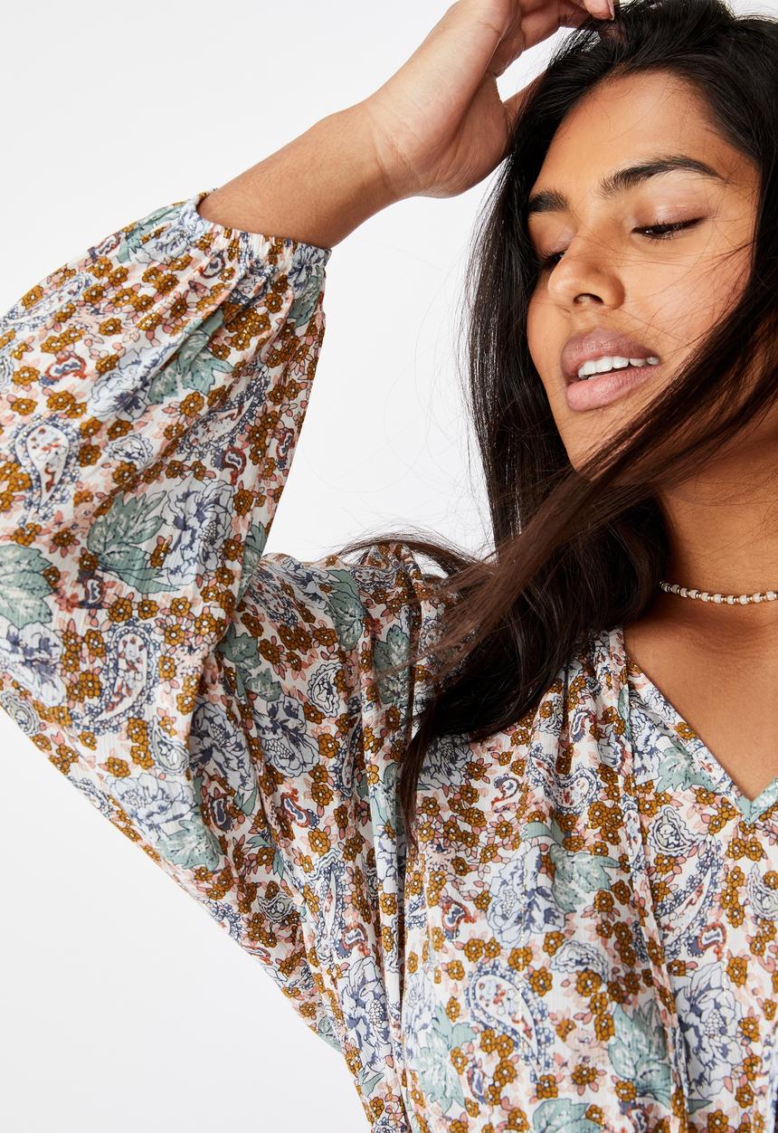 Cotton On - Curve laura mini dress - emily floral paisley white/gold sparkle