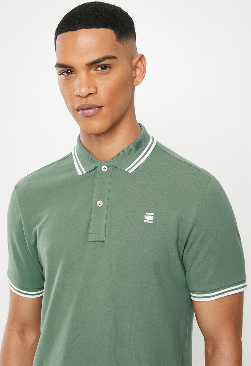 G-STAR - Dunda slim stripe short sleeve polo - green 