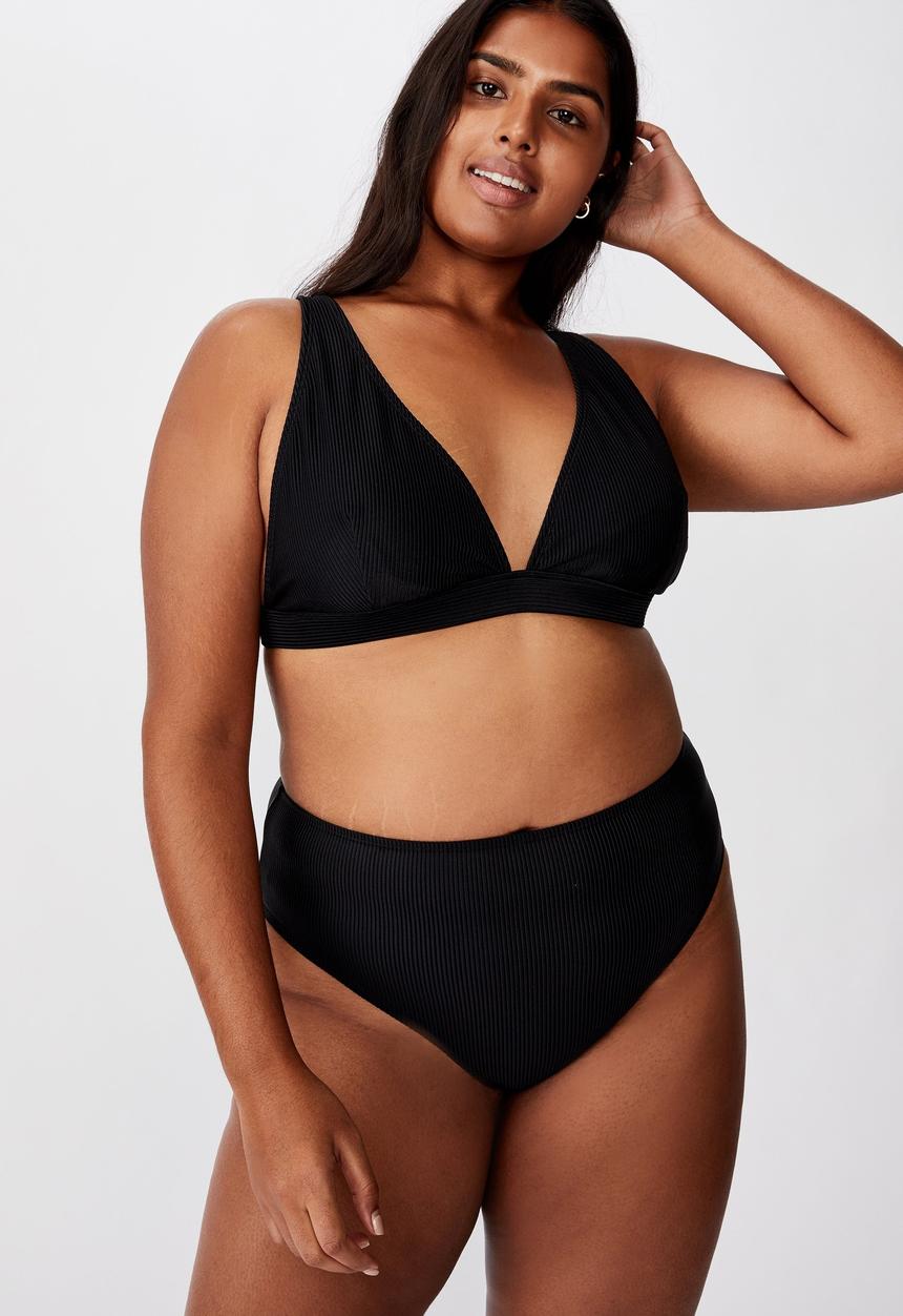 Cotton On - Curve high waisted full bikini bottom - black rib