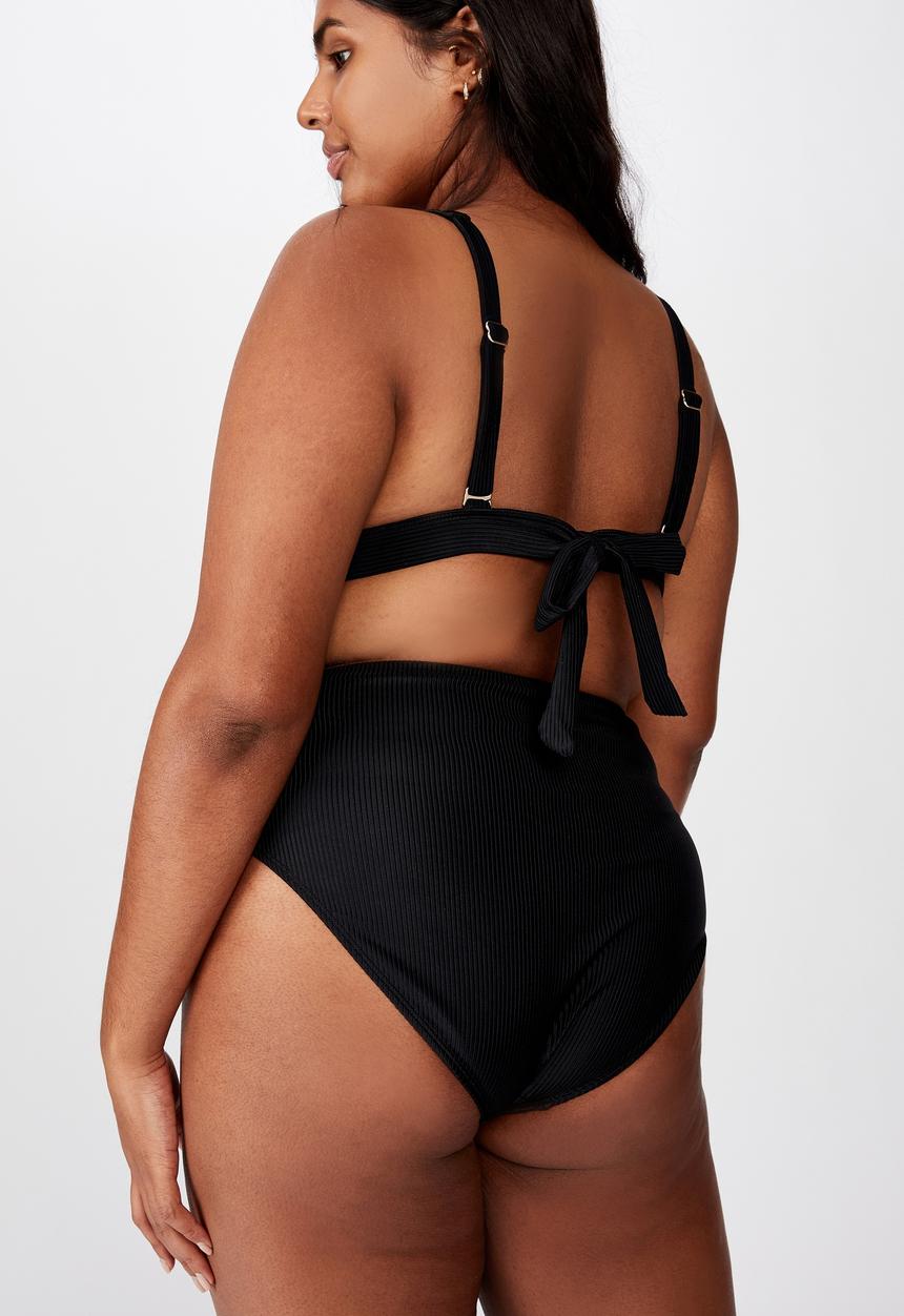Cotton On - Curve high waisted full bikini bottom - black rib