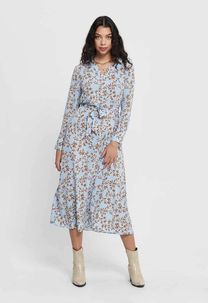 ONLY - Lalma poly long sleeve dress - blue