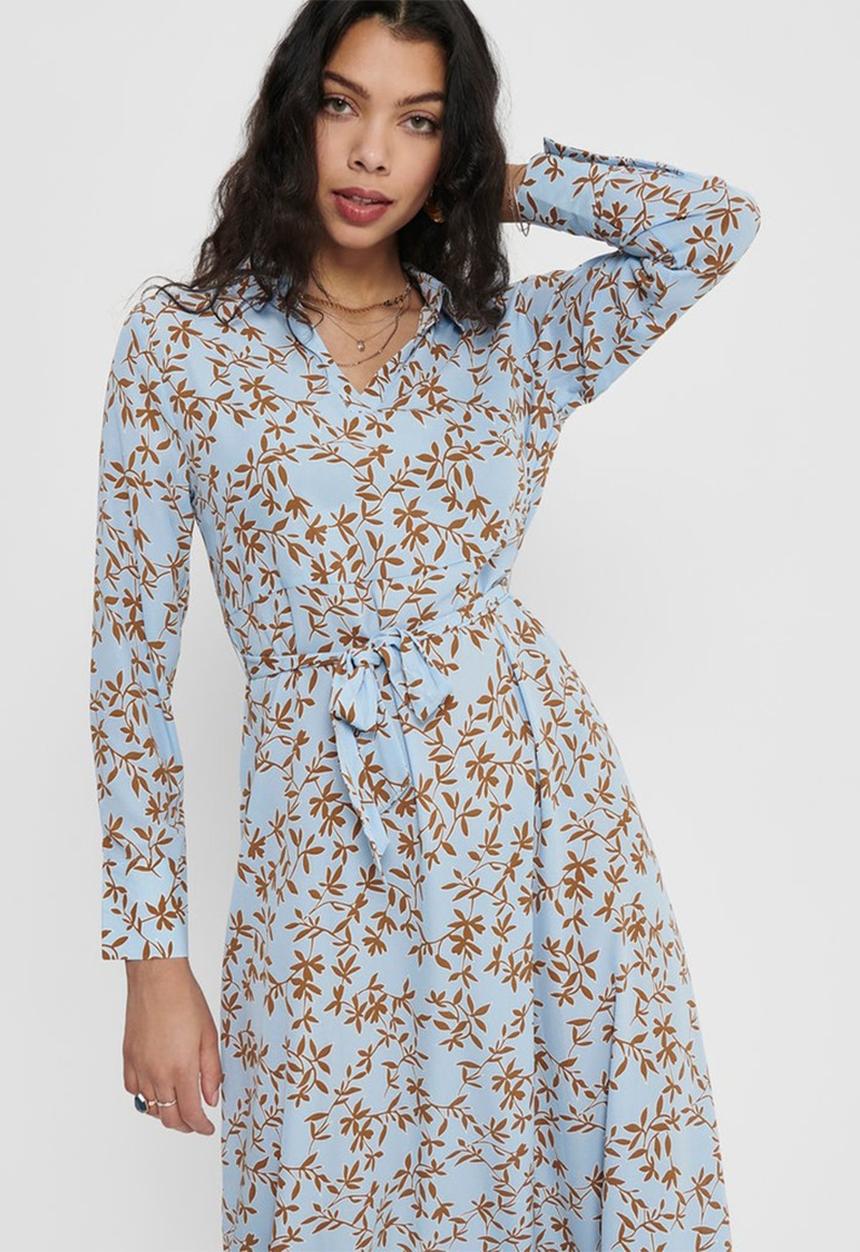 ONLY - Lalma poly long sleeve dress - blue