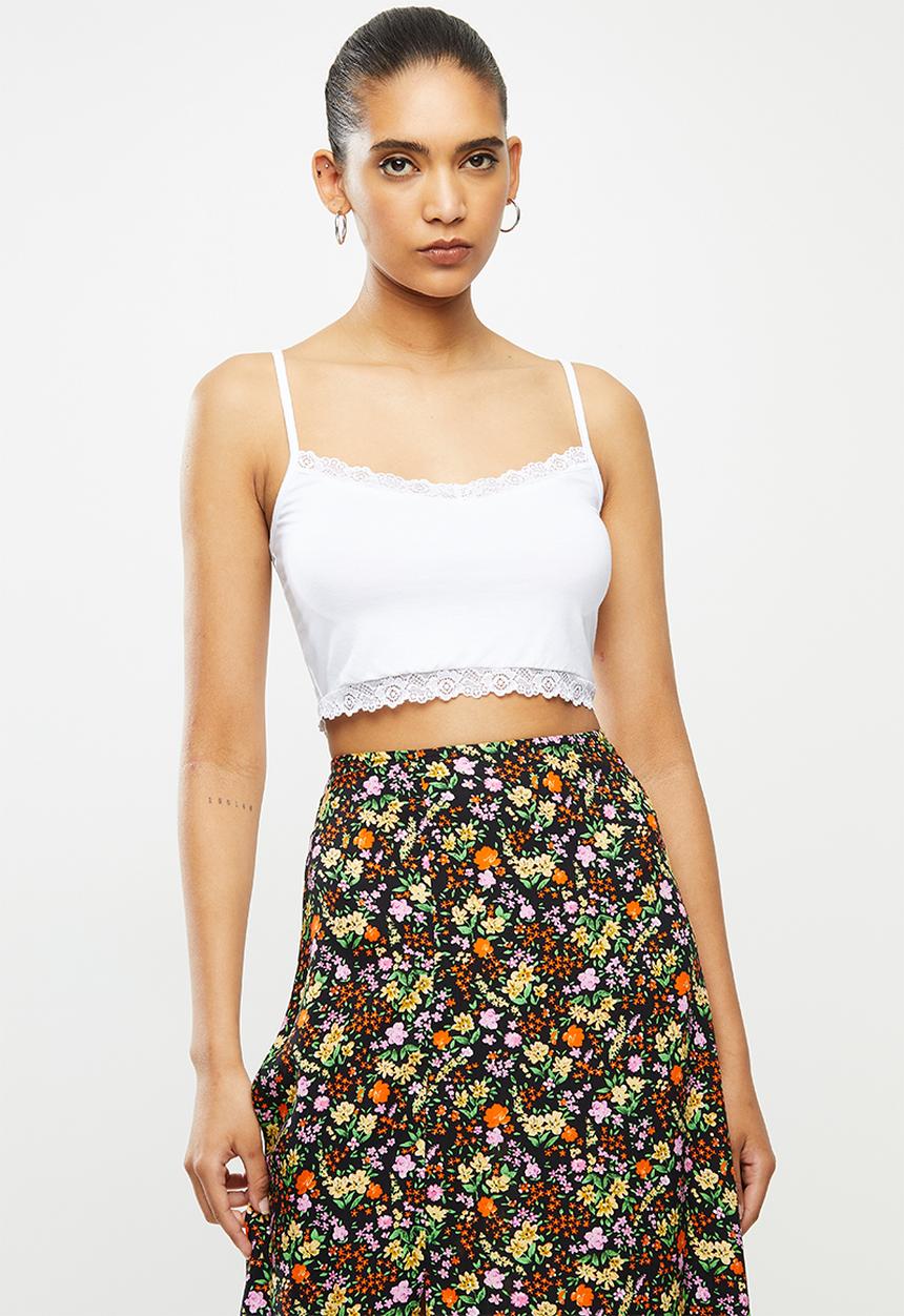 Blake - Cami crop top with lace - white