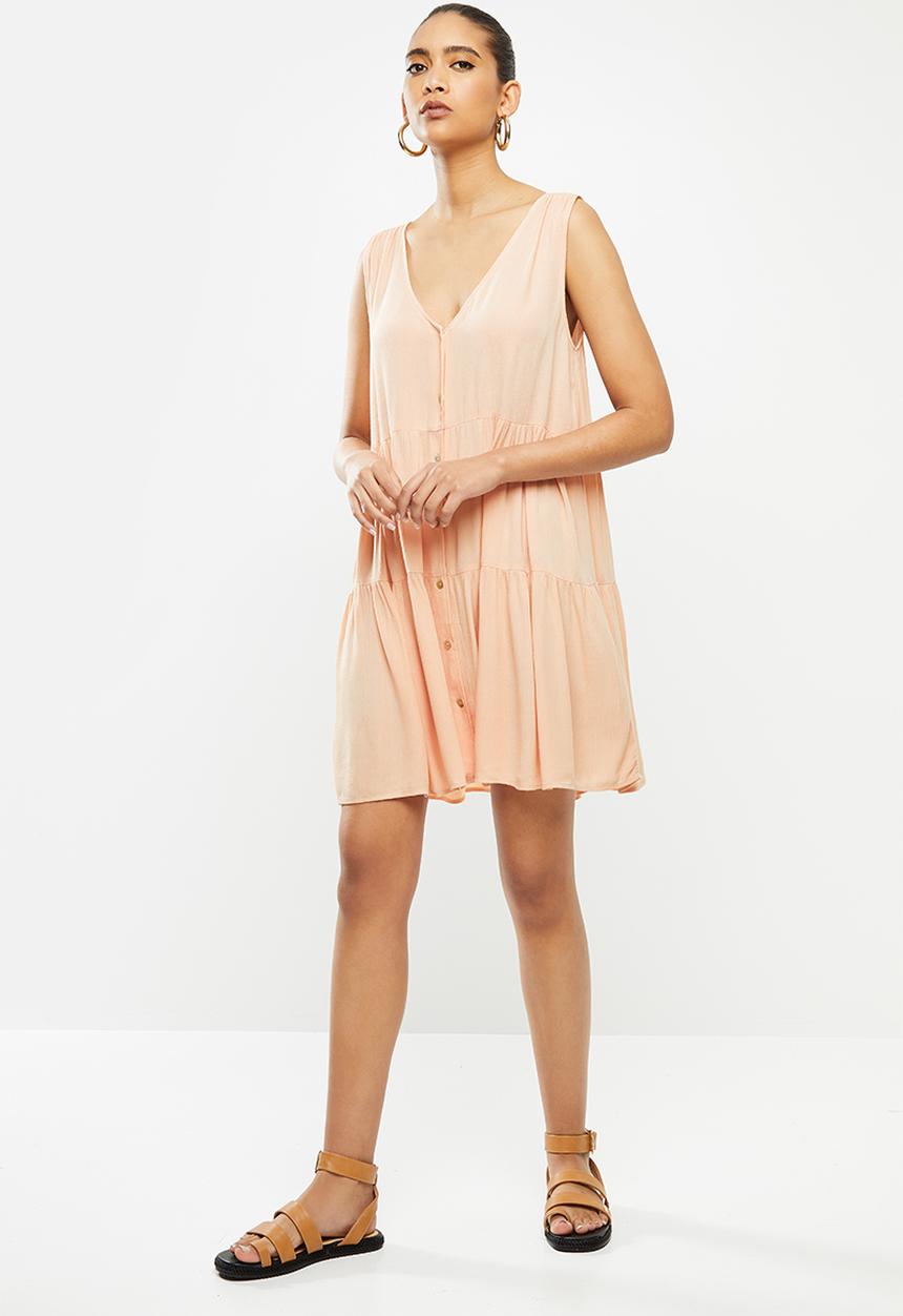 Blake - Crinkle tiered mini dress - peach