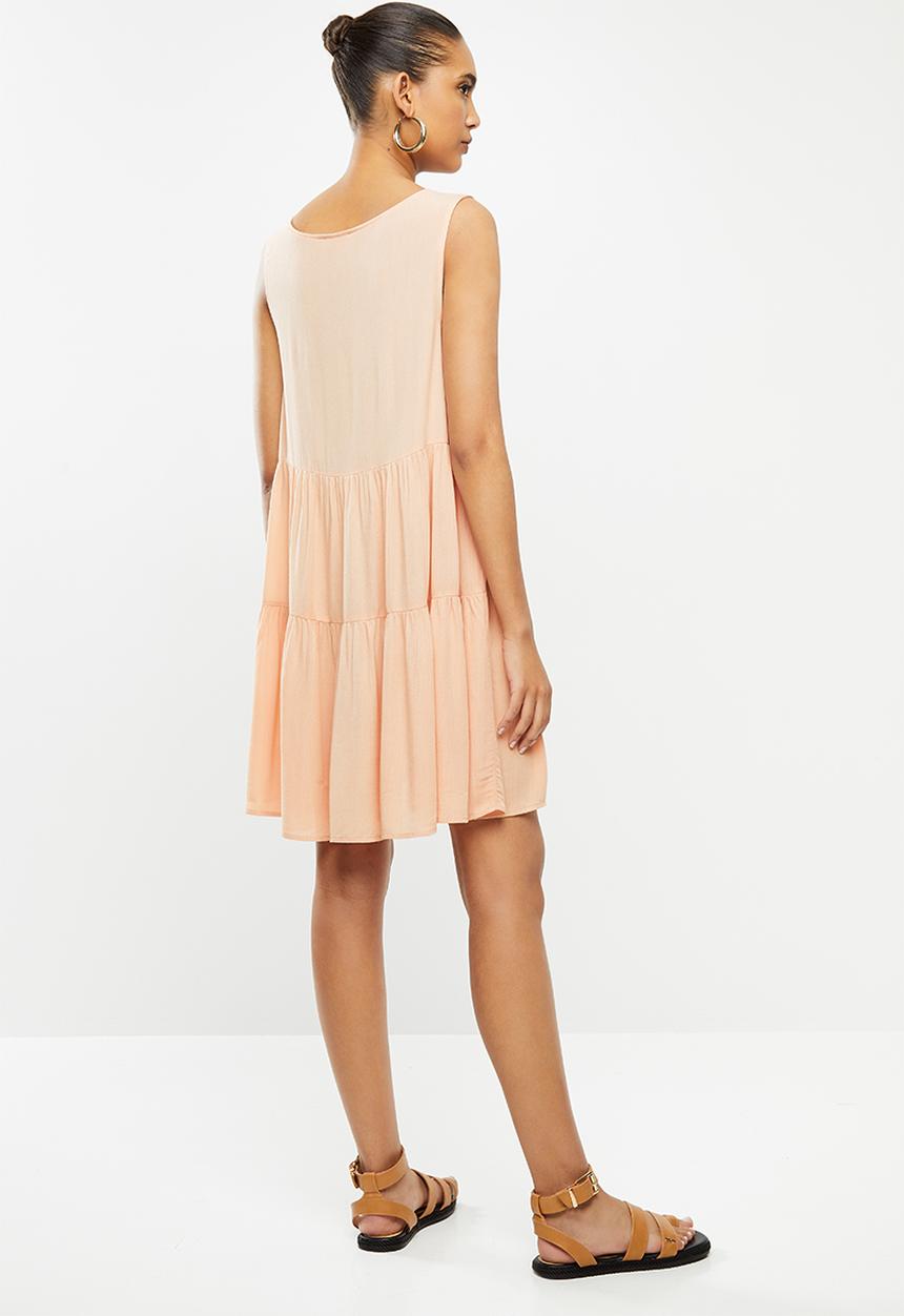 Blake - Crinkle tiered mini dress - peach