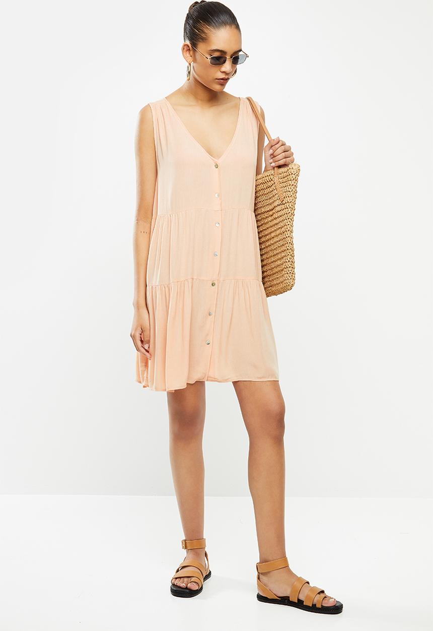 Blake - Crinkle tiered mini dress - peach