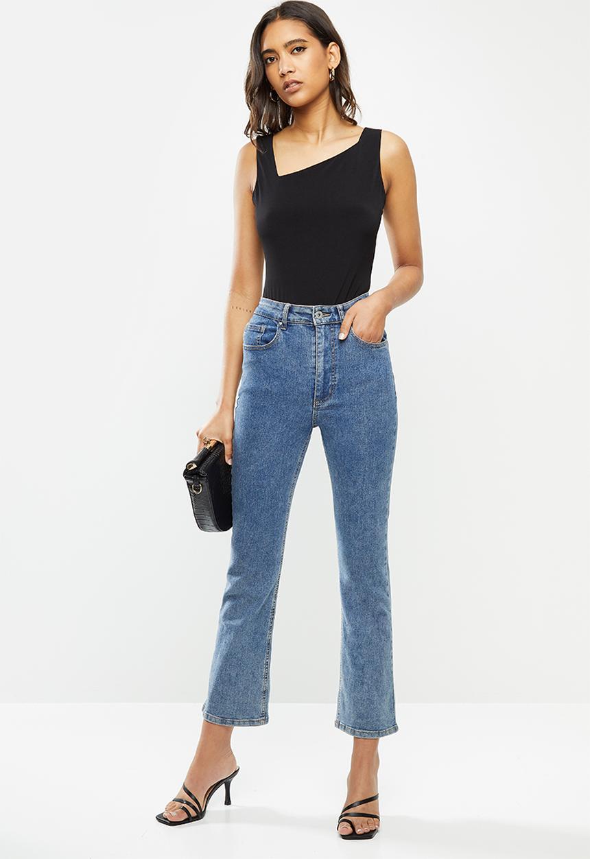 VELVET - Knit assymetrical square neckline bodysuit - black