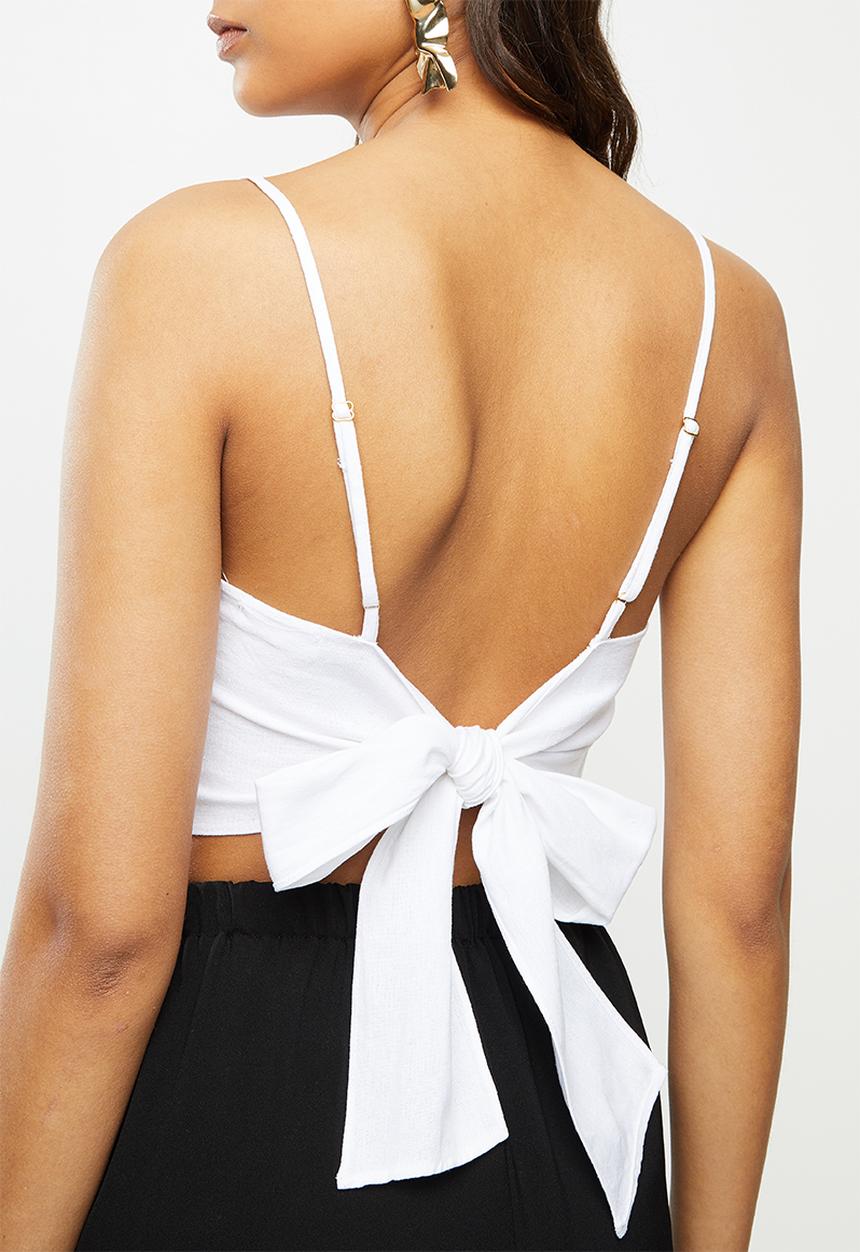 VELVET - Linen halter wrap crop top - white