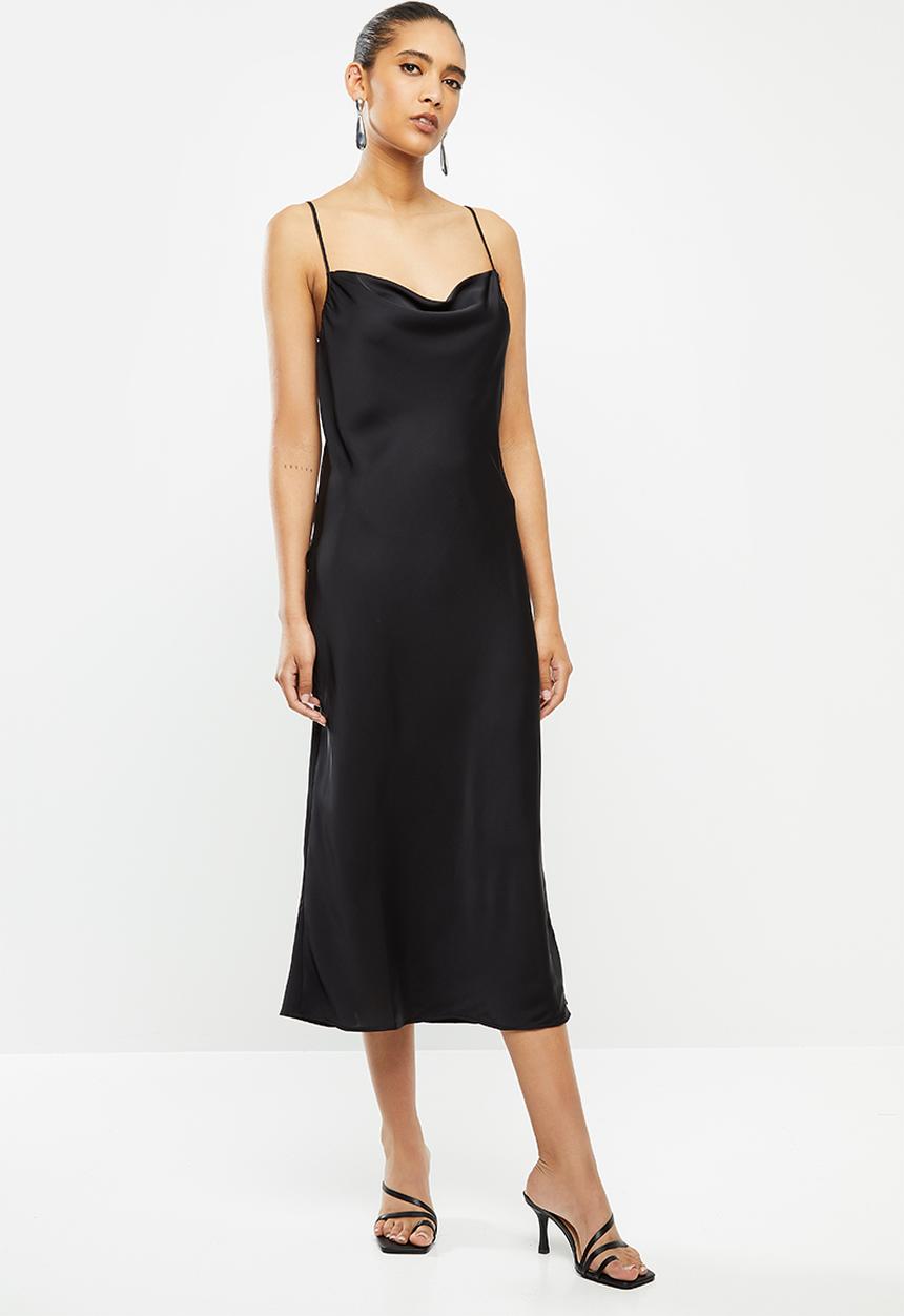 VELVET - Satin cowl midi slip dress - black