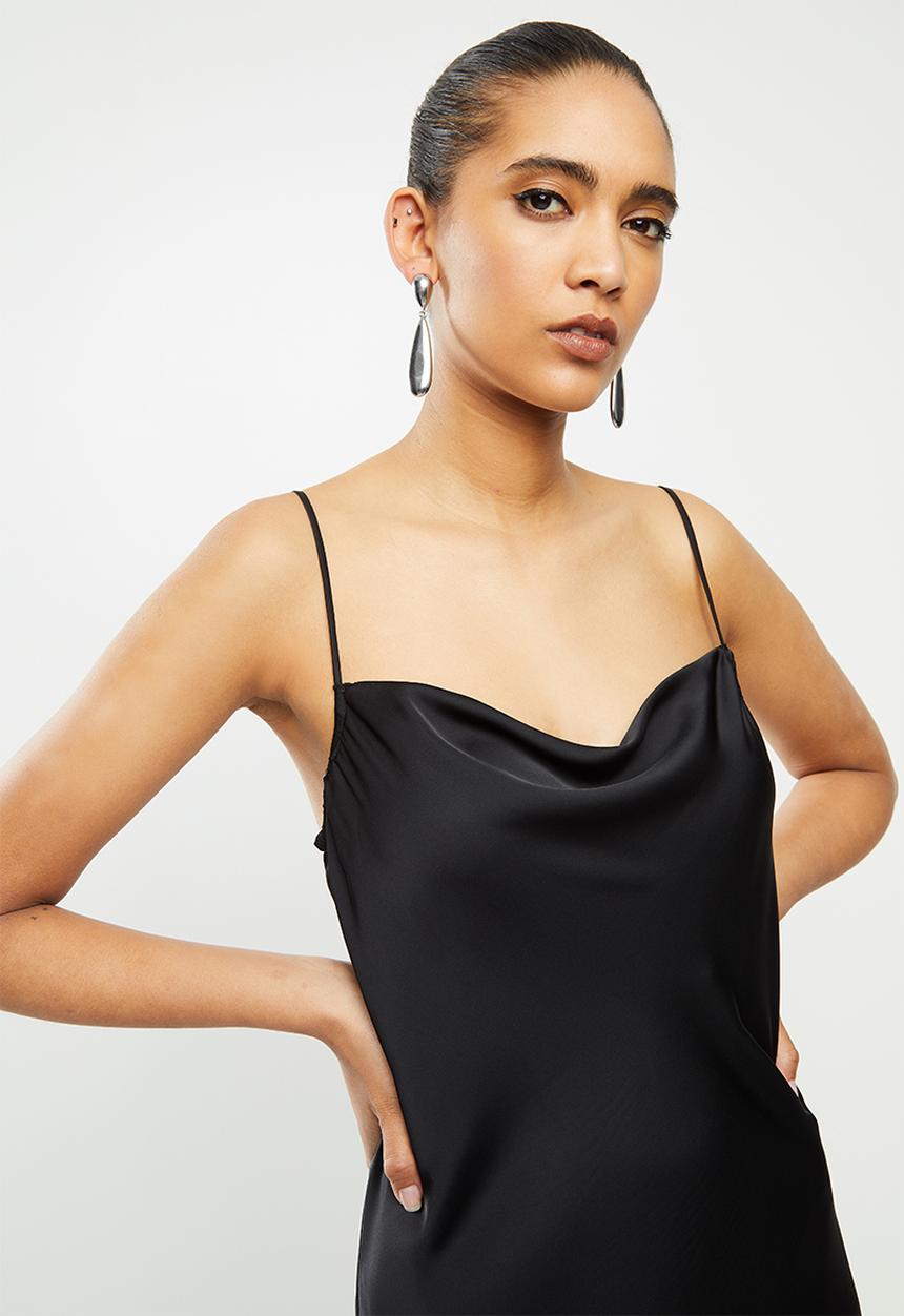 VELVET - Satin cowl midi slip dress - black