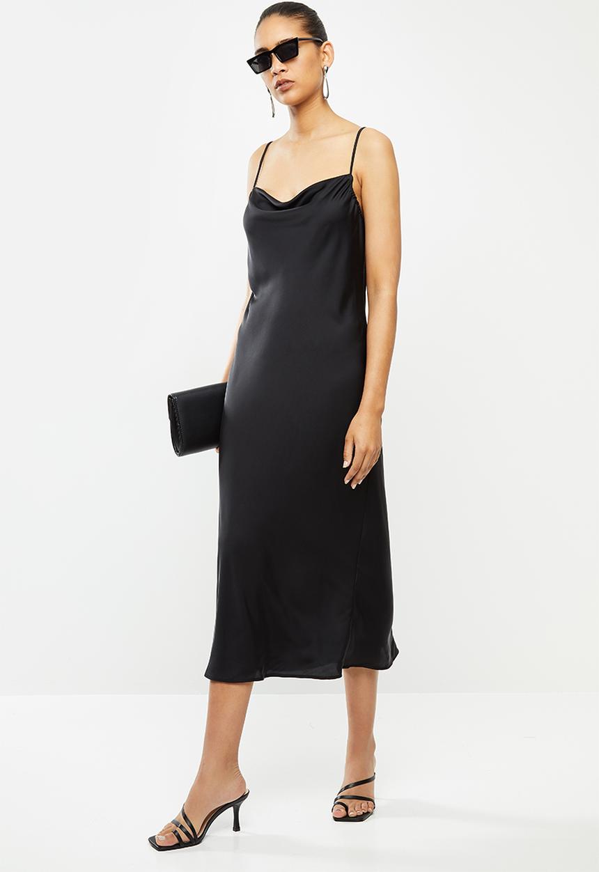 VELVET - Satin cowl midi slip dress - black