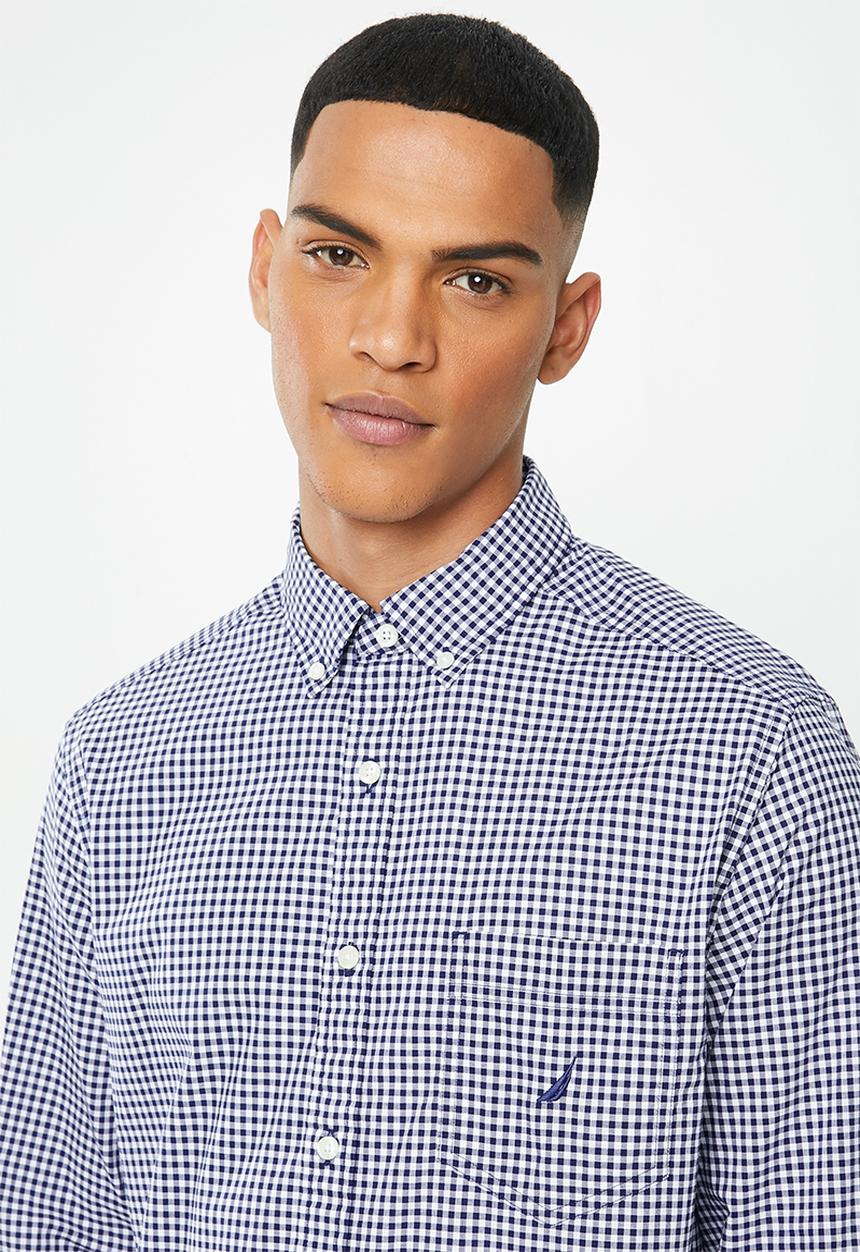 Nautica - Gingham plaid shirt - navy & white