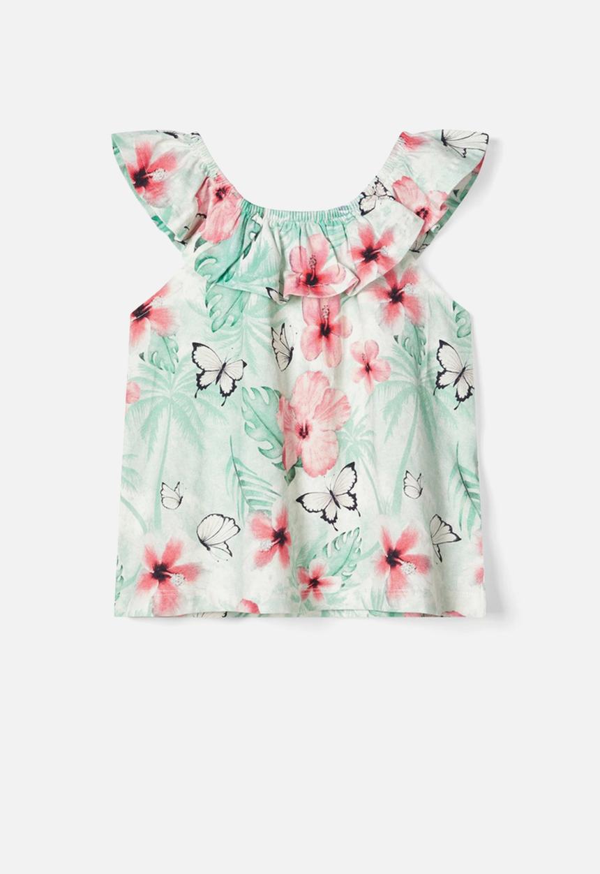 Name It - Haliza off shoulder top - coral & blue 