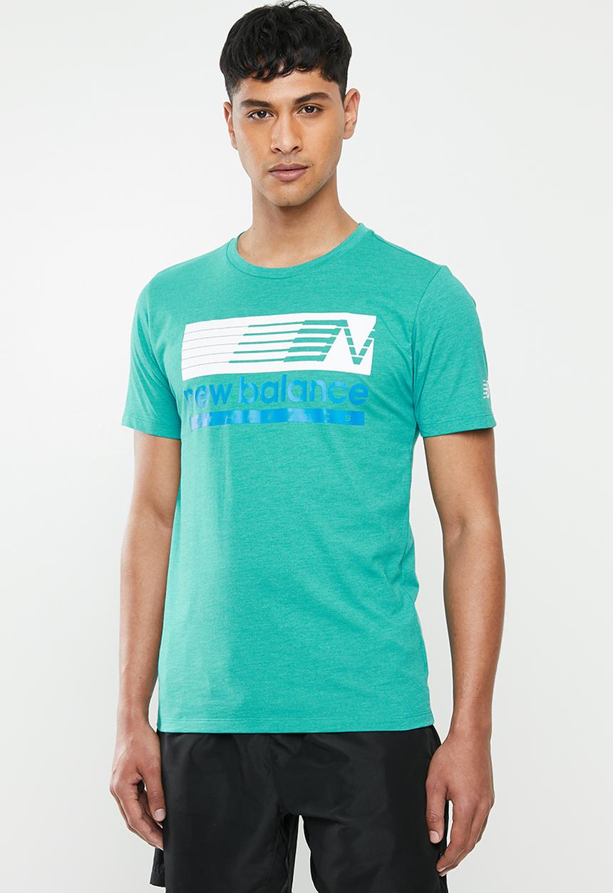 New Balance  - Tenacity heather tech short sleeve print tee - blue