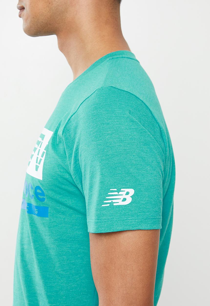 New Balance  - Tenacity heather tech short sleeve print tee - blue