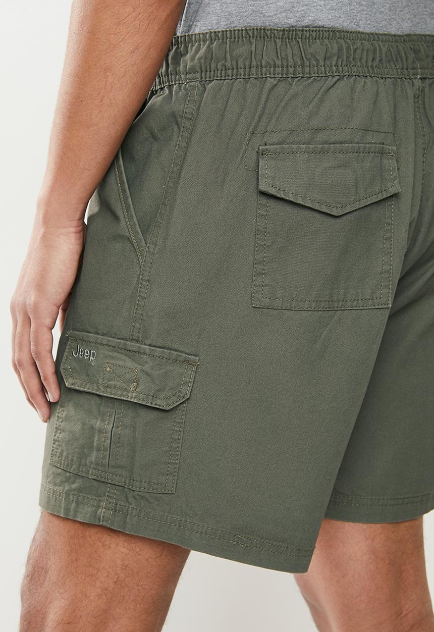 JEEP - Hardwearing elasticated cargo shorts - olive